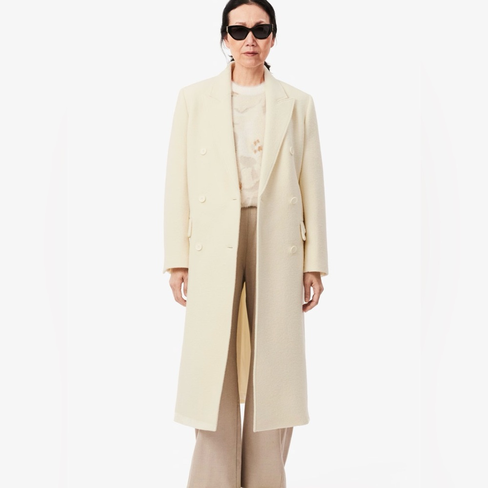Lacoste Cream Double-Breasted Trench Coat